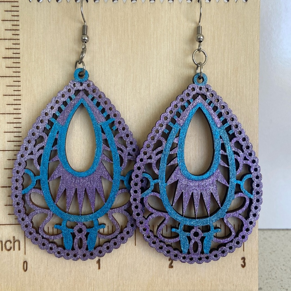 2/$15! New! Handmade painted wooden dangle earrings